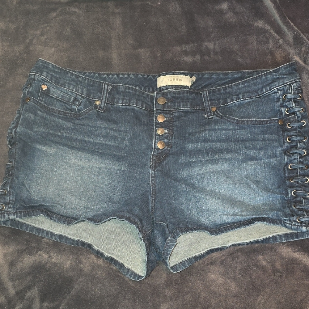 Torrid Blue Jean Shorts with Lace-Up Sides